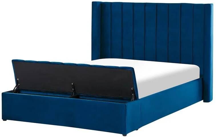 Beliani NOYERS Bed met opbergruimte Blauw 140 x 200 cm Fluweel