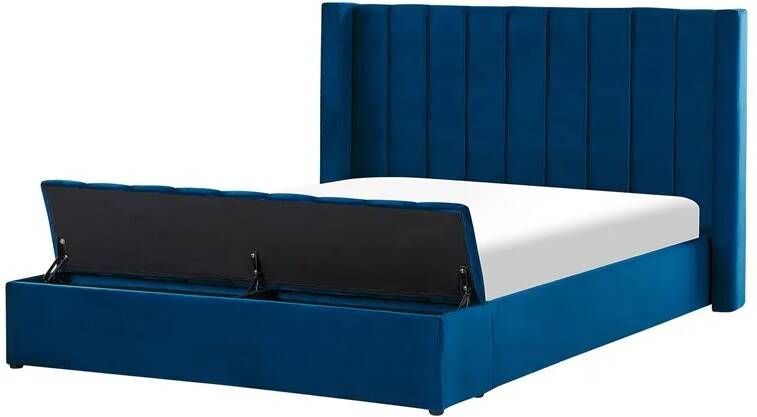 Beliani NOYERS Bed met opbergruimte Blauw 180 x 200 cm Fluweel