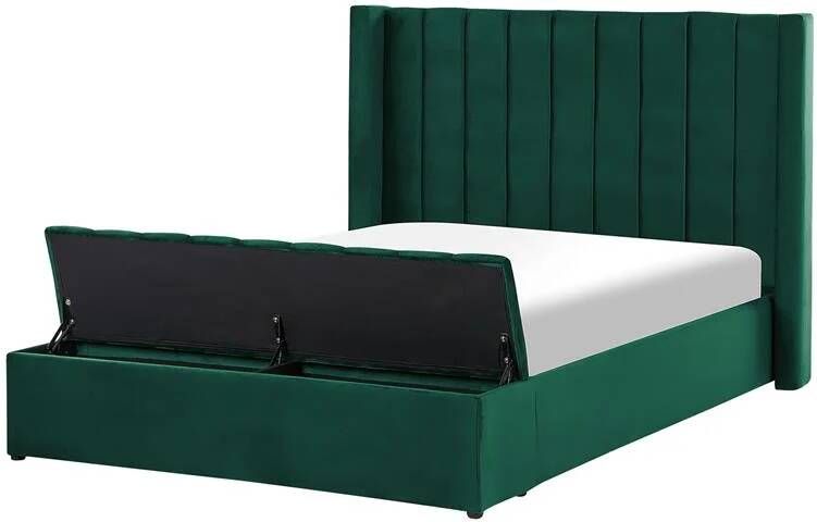 Beliani NOYERS Bed met opbergruimte Groen 140 x 200 cm Fluweel