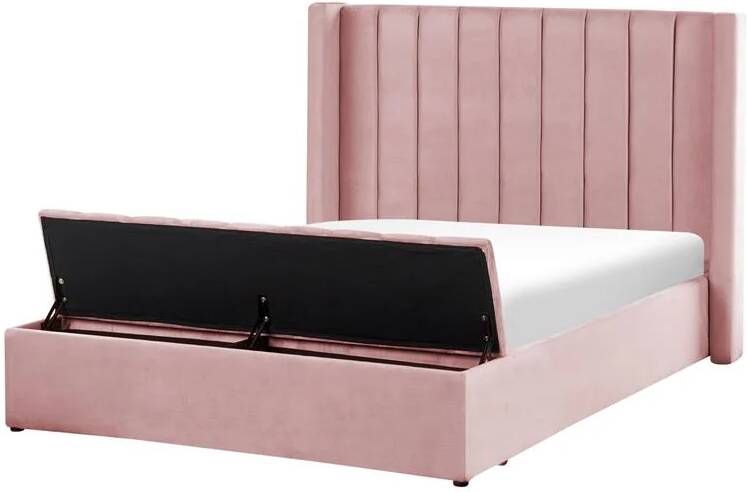 Beliani NOYERS Bed met opbergruimte Roze 140 x 200 cm Fluweel