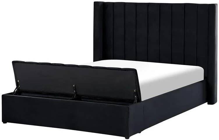 Beliani NOYERS Bed met opbergruimte Zwart 140 x 200 cm Fluweel