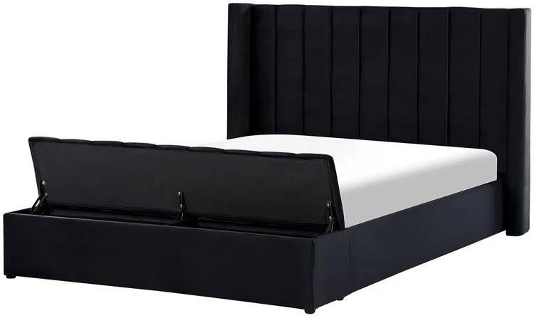 Beliani NOYERS Bed met opbergruimte Zwart 160 x 200 cm Fluweel