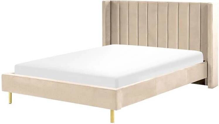 Beliani VILLETTE Tweepersoonsbed Beige 160 x 200 cm Fluweel