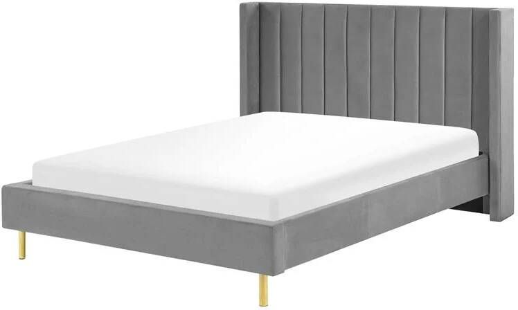 Beliani VILLETTE Tweepersoonsbed Grijs 140 x 200 cm Fluweel