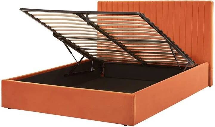 Beliani VION Bed met opbergruimte Oranje 140 x 200 cm Fluweel
