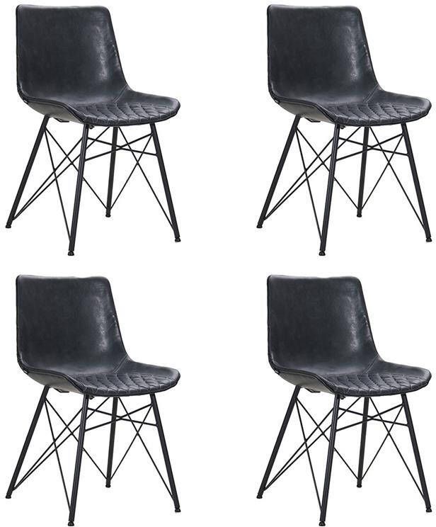 Bronx71 Industriële eetkamerstoel Lauren antraciet PU leer Eetkamerstoelen set van 4.