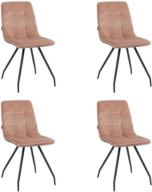 Bronx71 Velvet eetkamerstoel Lisa roze Eetkamerstoelen set van 4