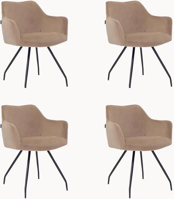 Bronx71 Velvet eetkamerstoel Nelly taupe Eetkamerstoelen set van 4