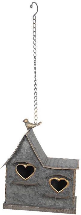 Clayre & Eef Vogelhuis 25x12x25 cm Grijs Ijzer Vogelhuisje Hangend