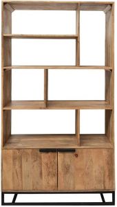 Clayre & Eef Wandkast 100x40x190 cm Bruin Zwart Hout Ijzer Opbergkast Boekenkast Vakkenkast