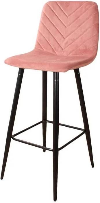 DS4U Gaby Barkruk Velvet Roze 65 cm Zithoogte Velours Bar Kruk Speelse Sierstiksels Eetkamer Stoel Fluweel Kruk Rugleuning Barstoel met Voetsteun Design Designstoel zitmeubelen barkrukken Zwarte Metalen Poten