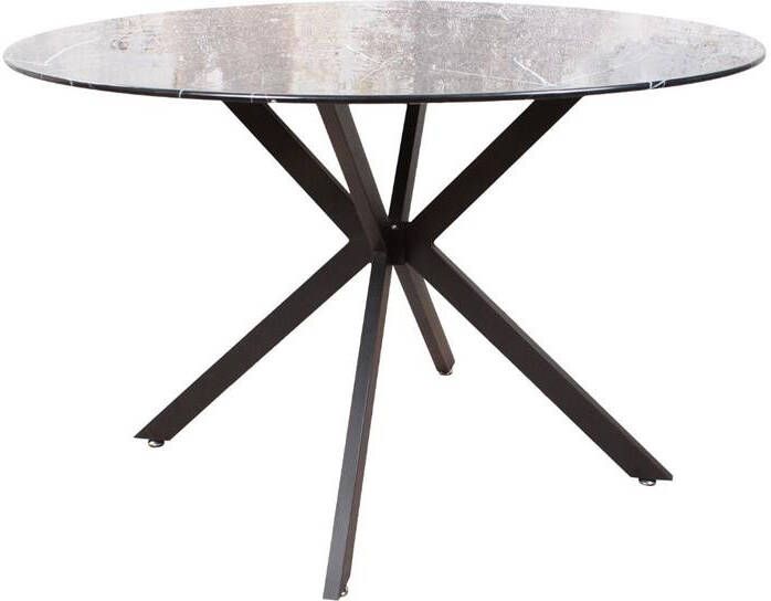 DS4U eettafel Gino marmerlook marmer 120 cm zwart tafelblad zwart metaal onderstel rond - Foto 2