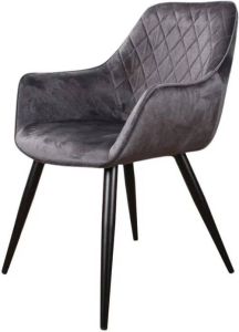 DS4U Eetkamerstoel Ravi vintage armstoel stoel velvet velours fluweel antraciet zwart metaal met armleuning set van 2