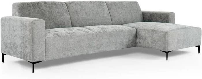 Duverger Chiné Sofa 3-zit bank chaise longue rechts grijs gespikkeld zacht zittende polyester stof stalen pootjes zwart