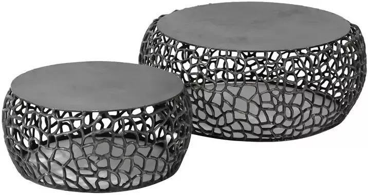 Duverger Chromy Salontafel set van 2 rond zwart nikkel zandgegoten aluminium
