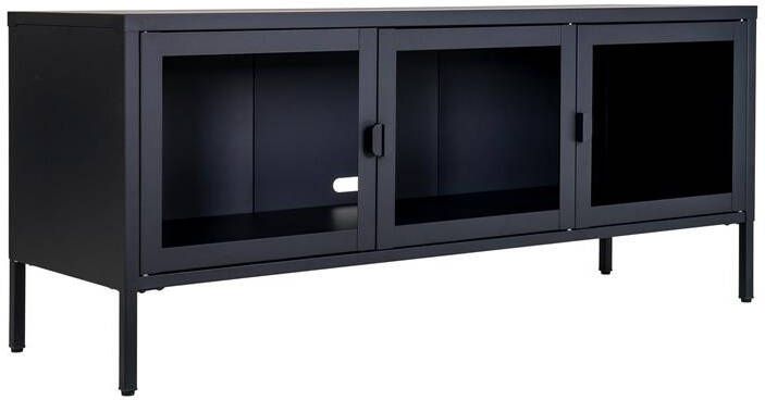 Duverger Knock TV-meubel zwart staal 3 glasdeuren 130x55x40cm