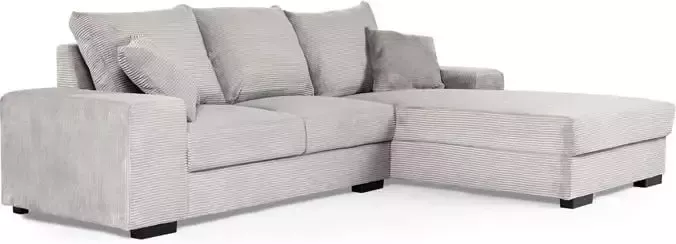 Duverger Ribbed Sofa 3-zit bank chaise longue rechts grijs zacht zittende geribbelde stof kunststof pootjes zwart