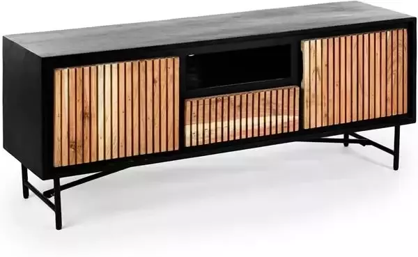 Duverger Viking TV-meubel 140cm acacia naturel 2 deuren 1 lade 1 nis staal zwart