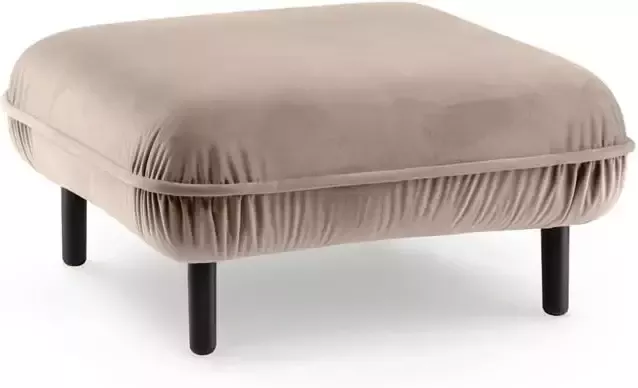 EMKO Poof Sofa Poef fluweel beige vierkant houten pootjes - Foto 2
