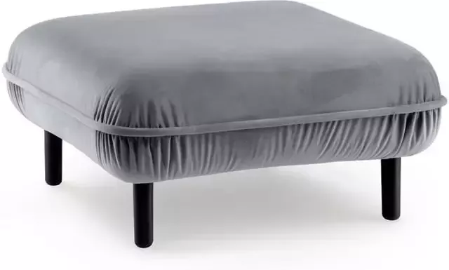 EMKO Poof Sofa Poef fluweel grijs vierkant houten pootjes - Foto 2