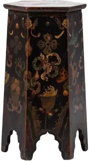 Fine Asianliving Antieke Tibetaanse Plantentafel Draken Handgeschilderd B45xD45xH81cm Chinese Meubels Oosterse Kast