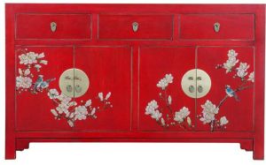 Fine Asianliving Chinees Dressoir Vintage Rood Handbeschilderd Orientique Collectie B140xD35xH85cm Chinese Meubels Oosterse Kast
