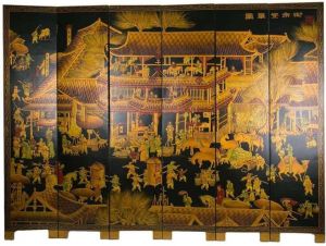 Fine Asianliving Chinees Kamerscherm 6 Panelen Handgeschilderd Dorp B240xH182cm