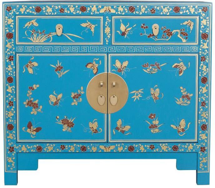 Fine Asianliving Chinese Kast Handgeschilderde Vlinders Hemelsblauw Orientique Collectie B90xD40xH80cm Chinese Meubels Oosterse Kast