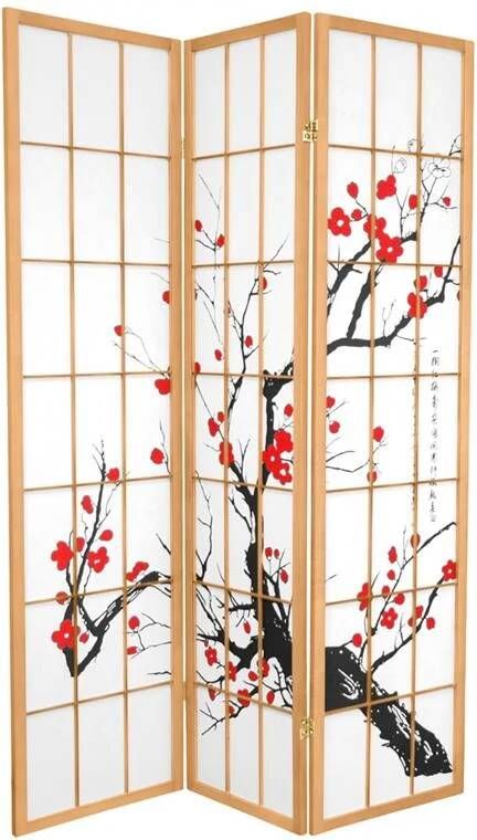 Fine Asianliving Japanse Kamerscherm B135xH180cm 3 Panelen Shoji Rijstpapier Naturel Sakura