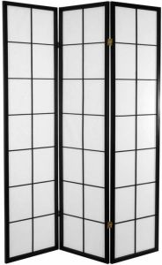 Fine Asianliving Japanse Kamerscherm B135xH180cm 3 Panelen Shoji Rijstpapier Zwart