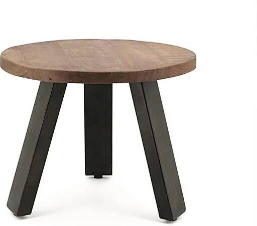 Furnilux Mangohout Salontafel Ronde Bijzettafel met Stoere Metalen Poten 50 x 50 x 40 cm - Foto 5