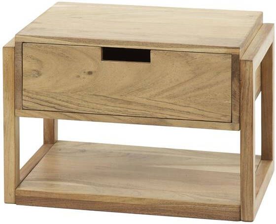 Giga Meubel Nachtkastje Zwevend Houten Frame 1-Lade Massief Acaciahout Naturel