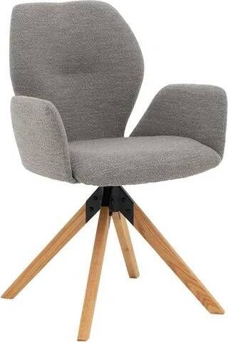 Goossens Eetkamerstoel Hera lichtgrijs stof met armleuning modern design - Foto 2