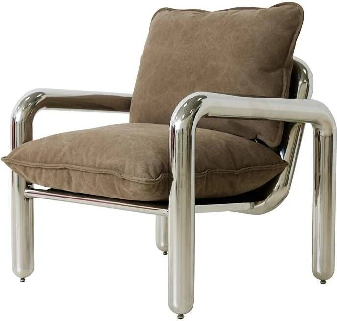 HKliving Chrome Lounge Fauteuil Canvas Brown