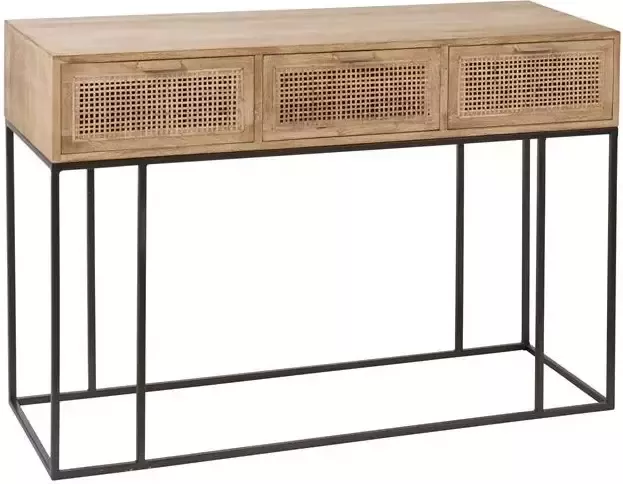 J-Line Console 3Laden Geweven Riet Mangohout Naturel