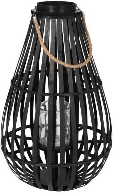 J-Line lantaarn Druppelvorm bamboe zwart medium - Foto 1