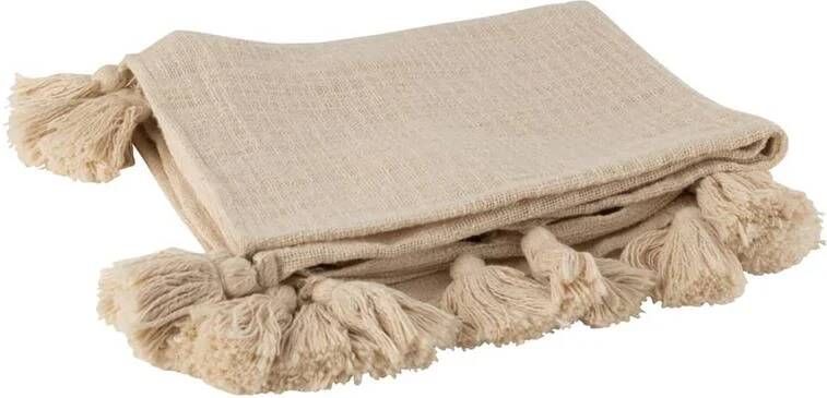 J-Line Plaid Cosy Pompom Katoen Beige 180x148 CM