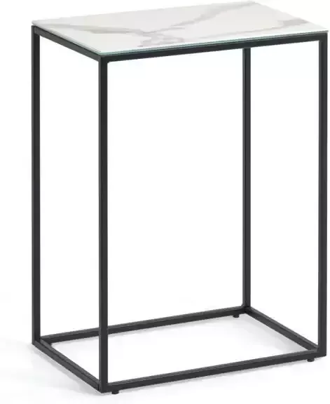 Kave Home Bijzettafel Rewena Keramiek met marmerlook 45 x 30cm Wit - Foto 4