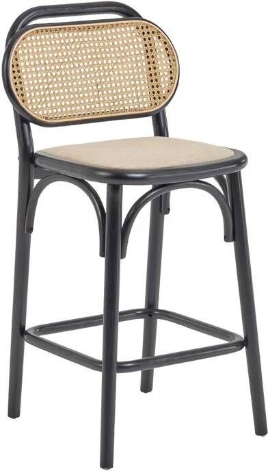 Kave Home Doriane 65 cm height solid elm stool with black lacquer finish and upholstered seat