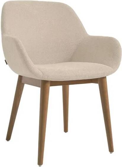 Kave Home Konna stoel in beige met massief essenhouten poten in een donkere afwerking - Foto 4