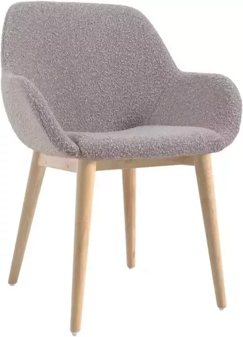 Kave Home Konna stoel in lichtgrijs fleece met massief essenhouten poten in een naturel afwerking - Foto 2