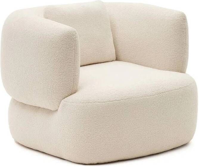 Kave Home Martina-fauteuil van gebroken witte boucle met kussen - Foto 4