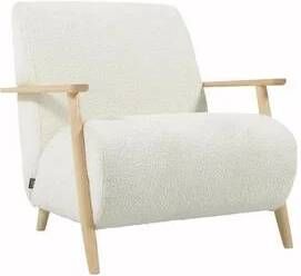 Kave Home Fauteuil Meghan in wit omgekeerd lam met massief essenhouten poten natuurlijke afwerking - Foto 3