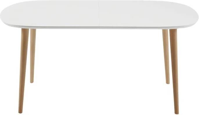 Kave Home Oqui uitschuifbare tafel in wit gelakt mdf met massief beuken poten 160 (260) x 100 cm (mtk0006) - Foto 2