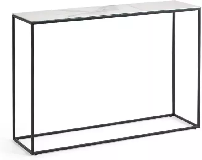 Kave Home Rewena salontafel van porselein met witte kalosafwerking en stalen frame 110 x 75 cm (mtk0172)
