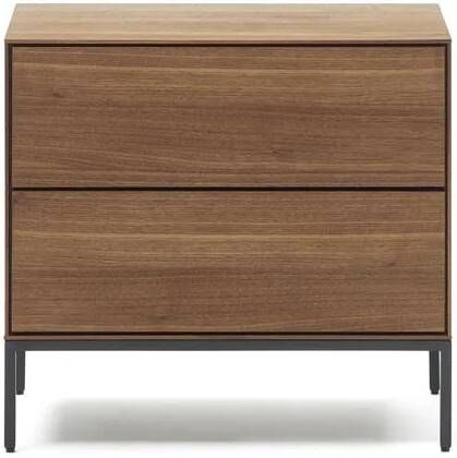 Kave Home Vedrana bijzettafel 2 laden in walnootfineer en zwarte stalen poten 60 x 55 cm - Foto 4