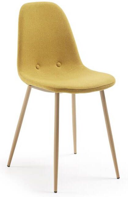 Kave Home Yaren mosterdkleurige stoel met hout-effect stalen poten