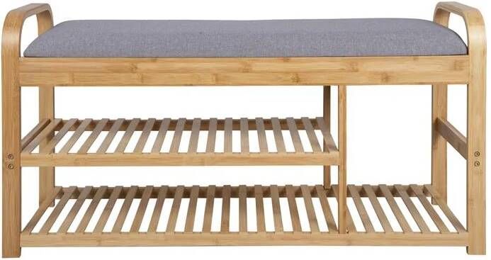Leitmotiv Bankje Arch Double Shelf Bamboe Grijze stof