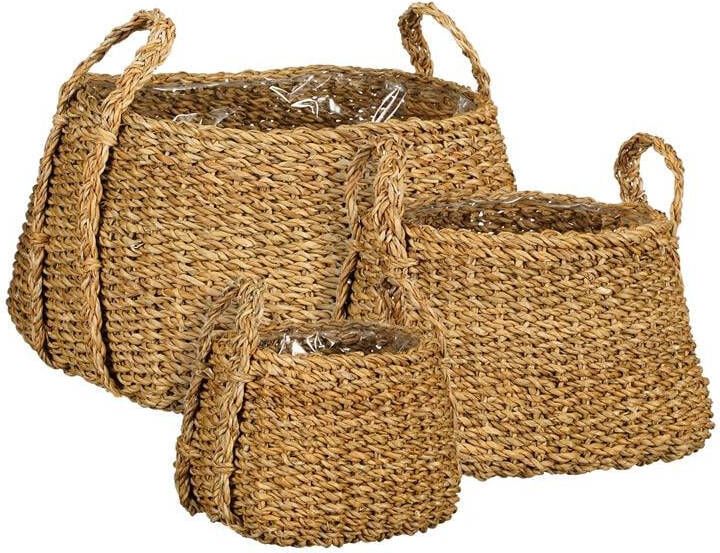 Mica Decorations Plantenmand Set van 3 H25 x Ø35 cm Bruin