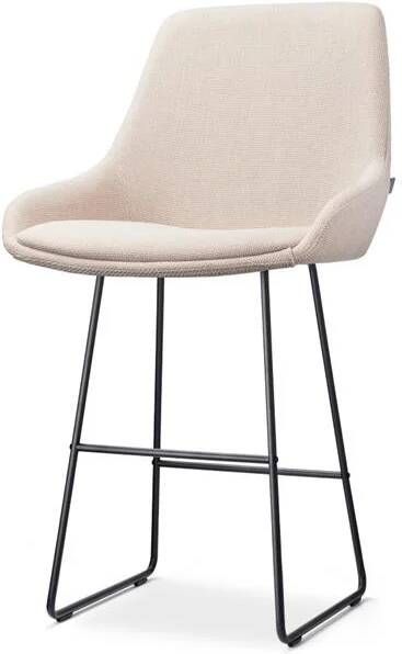 Nolon Nino-Isa Barkruk Beige Zwart Onderstel 65 cm Stof Kookeiland Barkruk met Rugleuning Design Comfortabel